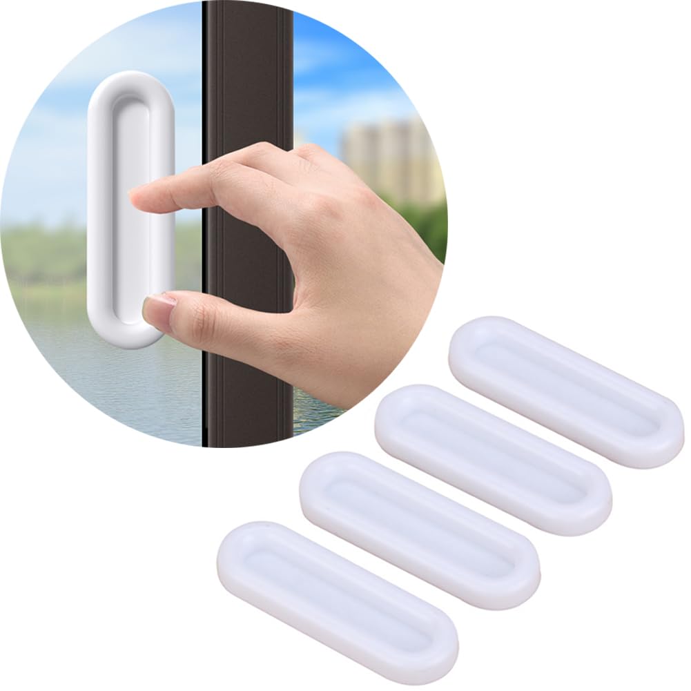 EZ LIVING 4 Pcs Self Adhesive Handles for Sliding Window Cabinets Drawers Pulls Self-Stick on Handles for Door Auxiliary (White)