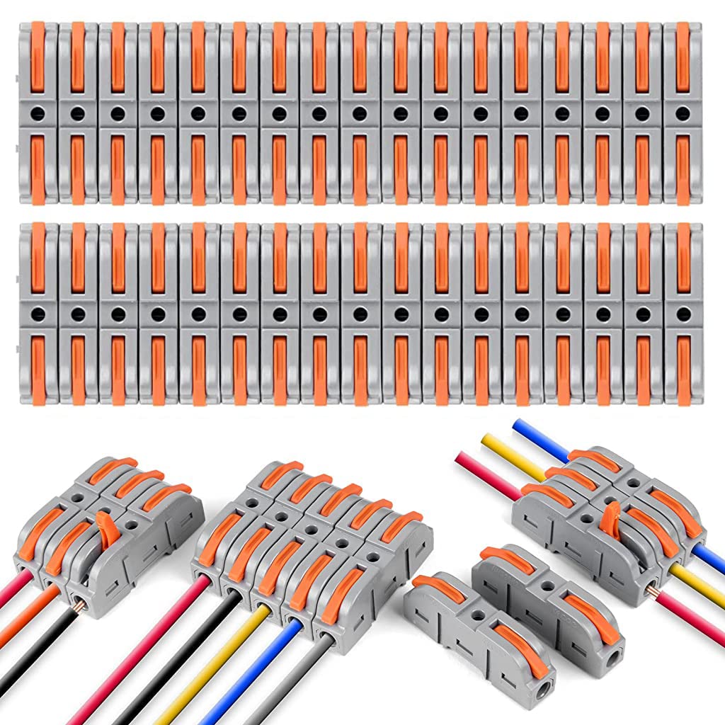 EZ LIVING Wire Connector, 60Pcs Universal Connection Terminals, Circuit Inline Splices Electric Connectors, SPL-1 Clamp with Actuation Lever, 4 mm² Conductor Clamp, Quick & Freely Assemble