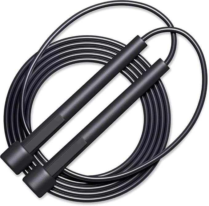EZ LIVING Premium Freestyle Jump Rope | Adjustable 110-Inch Black Skipping Rope with Ergonomic Handles for Comfortable Grip | Professional-Grade Speed Rope for Fitness and Training