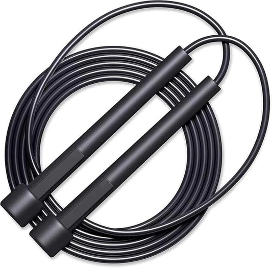 EZ LIVING Premium Freestyle Jump Rope | Adjustable 110-Inch Black Skipping Rope with Ergonomic Handles for Comfortable Grip | Professional-Grade Speed Rope for Fitness and Training