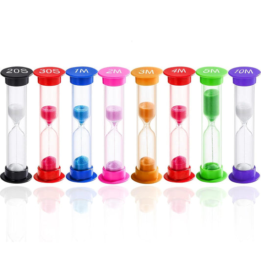 EZ LIVING 8 Pack Colorful Hourglass Sand Timer Set for Kids, 20Sec 30Sec 1Min 2Min 3Min 4Min 5Min 10Min for Kids Toothbrush Games Classroom Home
