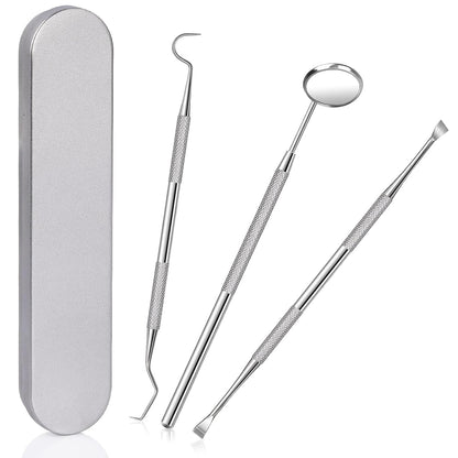 EZ LIVING 3 Pieces Dental Pick Tools Kit Teeth Cleaning Calculus Remover Tool for Dentist Personal Using Pets Oral Care Set with Dental Mirror Dental Tartar Scraper Dental Probe and Storage Box