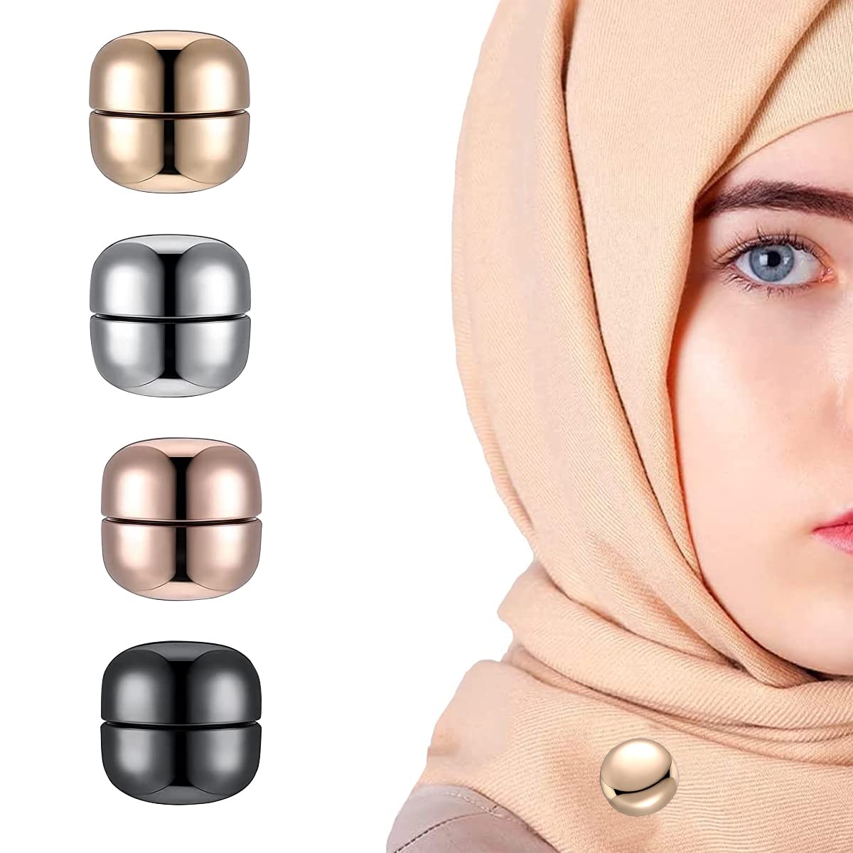 EZ LIVING 4 Pairs Hijab Pins Round Hijab Magnetic Pins for Women Girls Multi-Use Pinless Magnet Pins for Hijab Muslim Scarf Saree Pins Clothing Button Clip