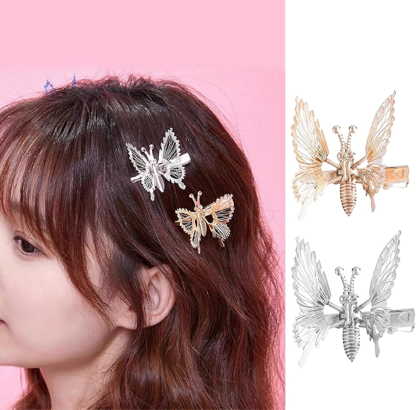 EZ LIVING 2 Pieces Elegant Glitter Butterfly Hair Clips – Sparkling Hair Accessories for Girls Stylish Clip for Parties, Weddings, and Everyday Glamour (Golden-Silver)