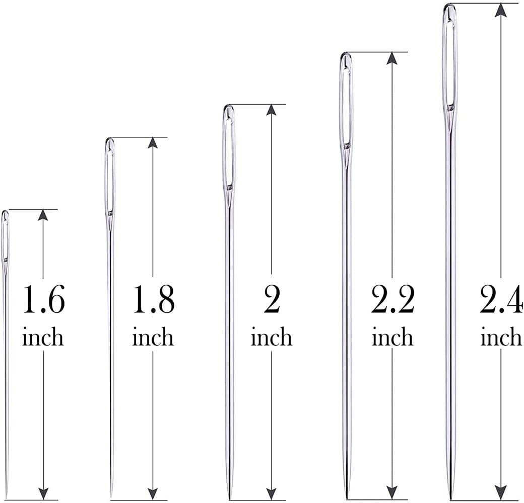 EZ LIVING 25 pcs Large Eye Knitting Needle Set-5 Sizes Big Eye Hand Sewing Needles in Clear Storage Tube