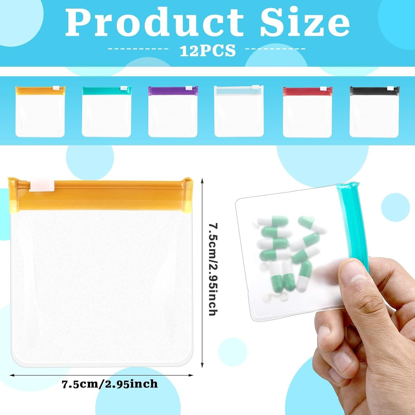 EZ LIVING 12 Pieces Pill Pouch Reusable Pill Pouch Bags Pill Bags Small Portable Pill Baggies Storage Pouches with Slide Lock Travel Plastic Pill Bags with Slide Lock for Pills Small Items