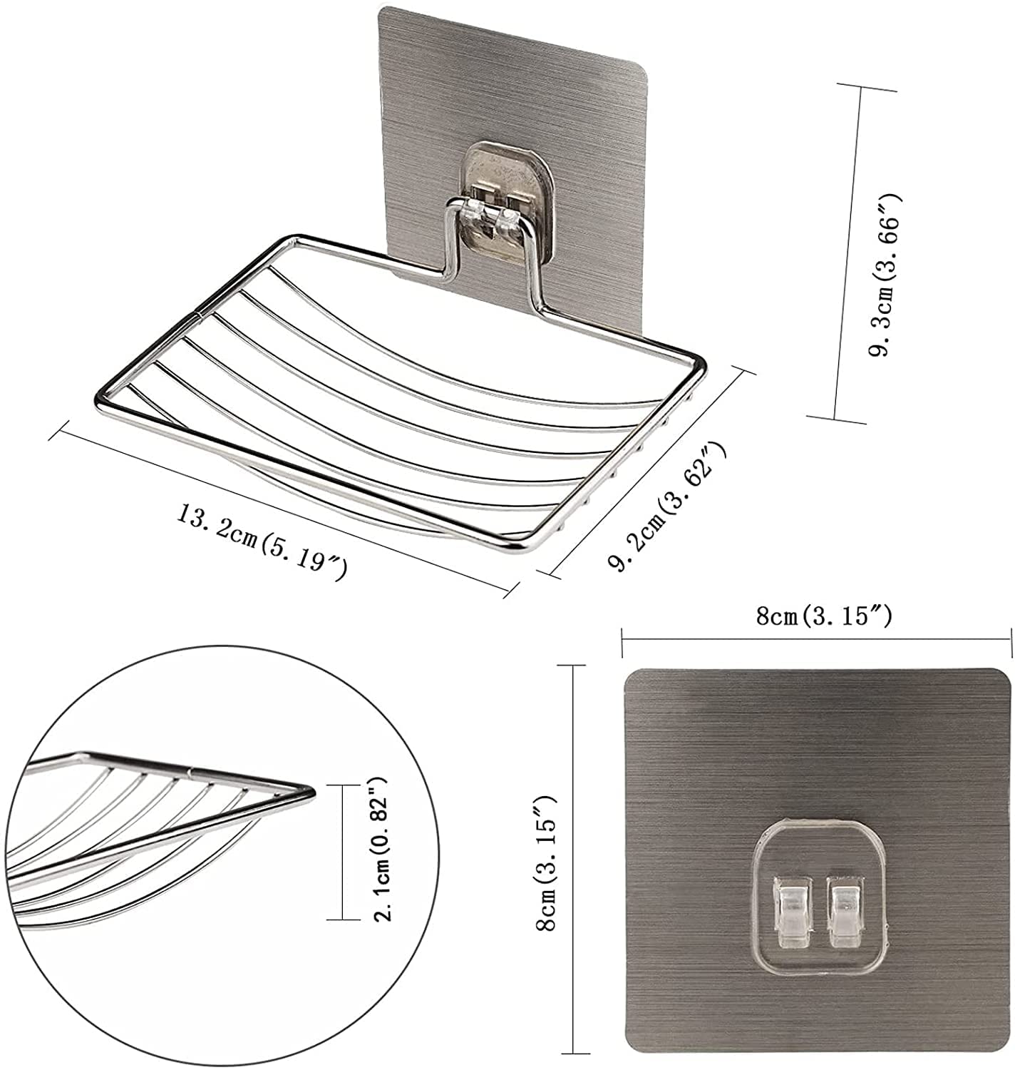 EZ LIVING Stainless Steel Soap Dish Holder,Self Adhesive Wall Mounted Sponge Holder,Keep The Soap Dry,No Odor,Easy to Clean,Strong Suction Tape,Storage Saver Rack for Home Kitchen Bathroom Shower (Pack1)