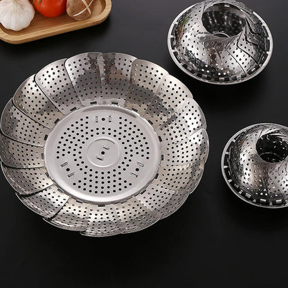 EZ LIVING Vegetable Steamer Basket | vegetable steamer basket stainless steel- Veggie Steamer Basket |Folding Expandable Steamers- veg steamerbasket