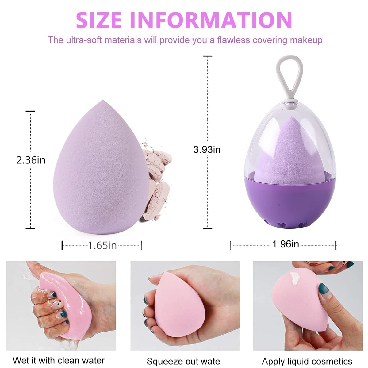 EZ LIVING 2PCS Makeup Beauty Blender Sponge With Breathable Storage Case for Women Girls, Travel Container Stand with Dustproof Lid, Washable Reusable (Multicolor)
