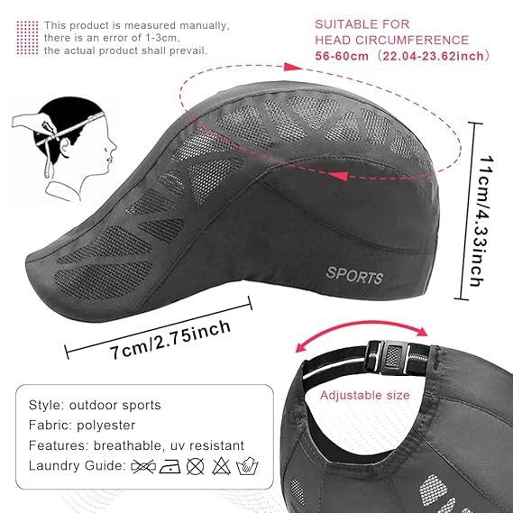 Hat for Men Woman Sports Cap Sun Hat Quick Drying Soft Polyester Fiber Adjustable for Unisex (Adjustable 56-60 cm)