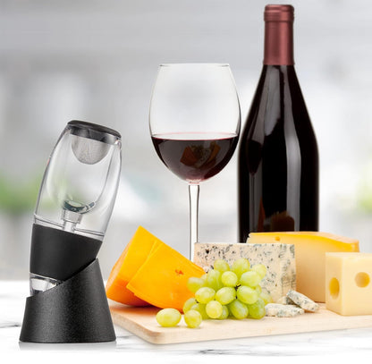 EZ LIVING Wine Aerator Glass Red Wine Decanter Pourer with Base – Elegant Gift Set for Wine Lovers – Perfect for Christmas, New Year Parties & Special Occasions_Black