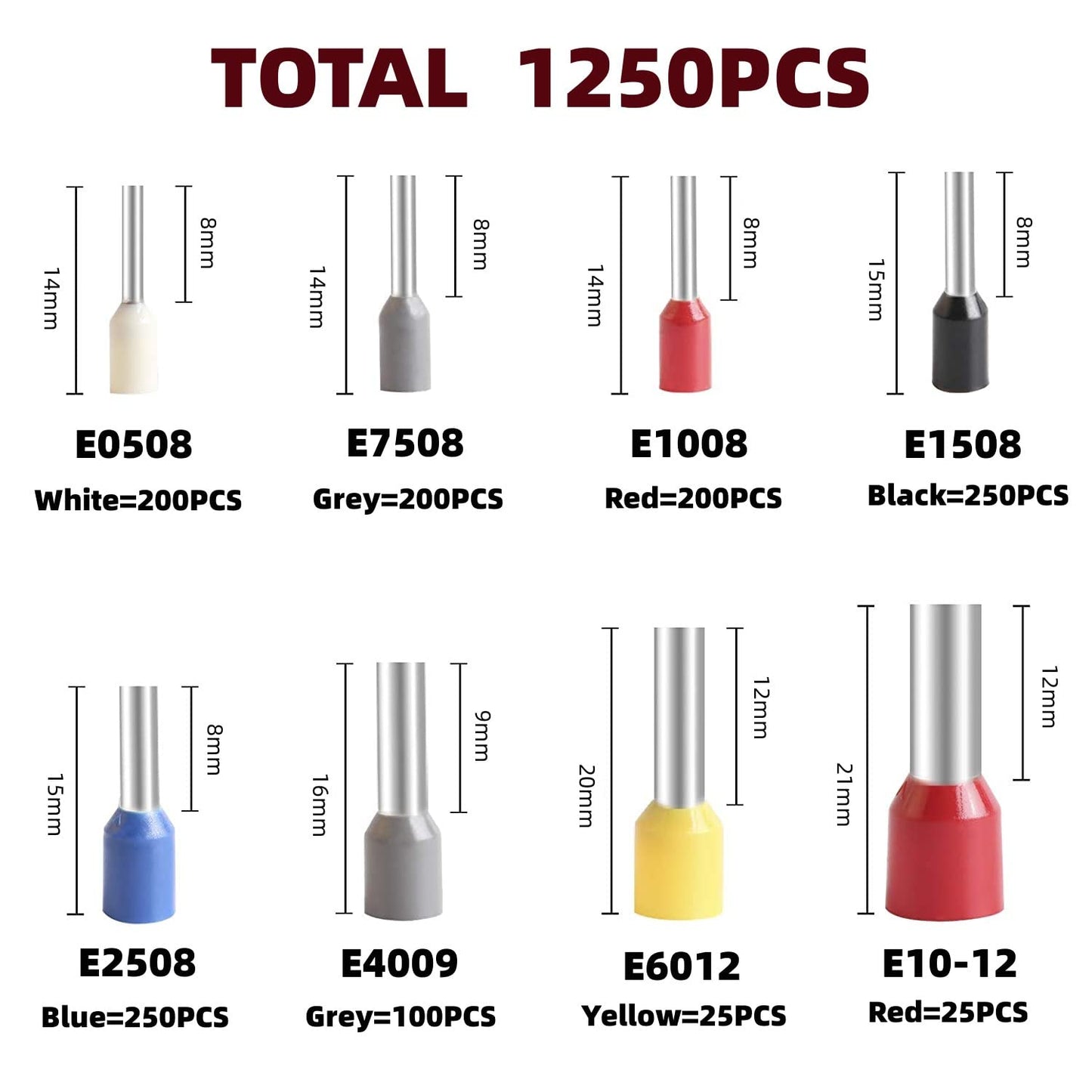 EZ LIVING 1250Pieces Wire Ferrules kit, Wire Terminal Ferrules Crimp Connector, Insulated Cord Pin End Terminal Great Assortment Ferrules Kit with Portable Box