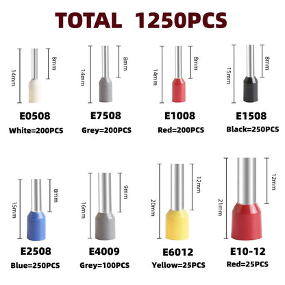 EZ LIVING 1250Pieces Wire Ferrules kit, Wire Terminal Ferrules Crimp Connector, Insulated Cord Pin End Terminal Great Assortment Ferrules Kit with Portable Box