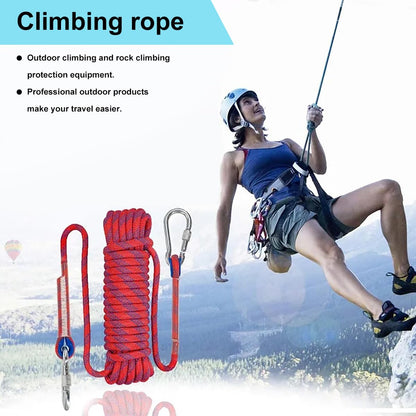 EZ LIVING Static Outdoor Climbing Rope with 2 Hooks, 49FT Rappelling Rope for Travel, Hiking Safety Escape Rope, Outdoor, Mountaineering, Hauling