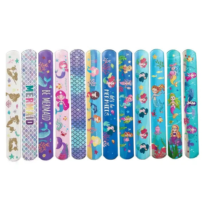 EZ LIVING 12pcs random pattern slap bracelets for children for kids party return gift Enchanting Mermaid Theme Ideas for Kids' Birthday Party Return Gifts Mermaid Slap Bracelet Bands Add Magic to Your Child's Birthday Party
