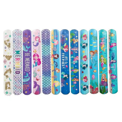 EZ LIVING 12pcs random pattern slap bracelets for children for kids party return gift Enchanting Mermaid Theme Ideas for Kids' Birthday Party Return Gifts Mermaid Slap Bracelet Bands Add Magic to Your Child's Birthday Party
