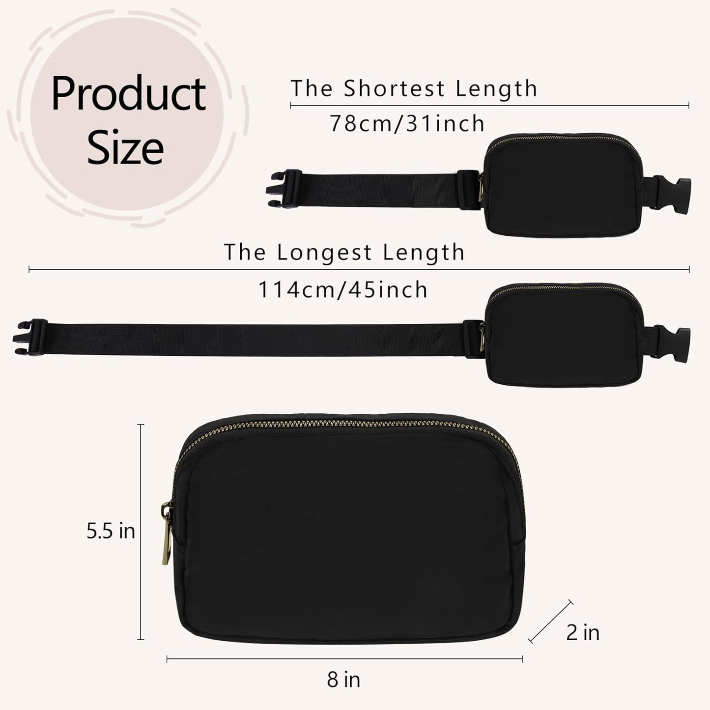 EZ LIVING Waist Belt Bag Fashion Fanny Women and Men Gift Waist Pack with Adjustable Strap for Travel Running Hiking Walking Black