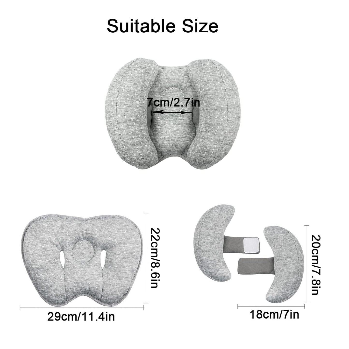 EZ LIVING 2 in 1 Baby Travel Pillow - Banana Shape Adjustable Baby Neck Head Support Car Seat Insert Pillow for Kids,Headrest Pillows for Cars, Gray