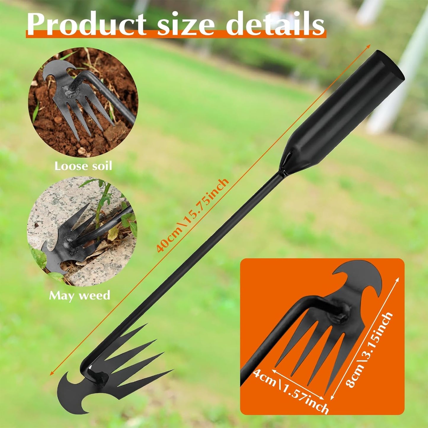 EZ LIVING Weed Puller Tool Garden Weed Pulling Tool– 15.7” Portable Garden Weeder, 4 Teeth Manganese Steel Forged Hand Tool for Uprooting Weeds, Ideal for Gardening (1PCS)