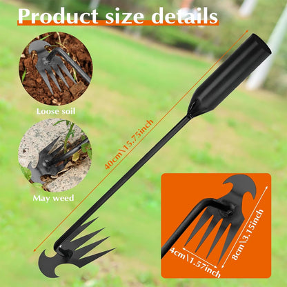 EZ LIVING Weed Puller Tool Garden Weed Pulling Tool– 15.7” Portable Garden Weeder, 4 Teeth Manganese Steel Forged Hand Tool for Uprooting Weeds, Ideal for Gardening (1PCS)