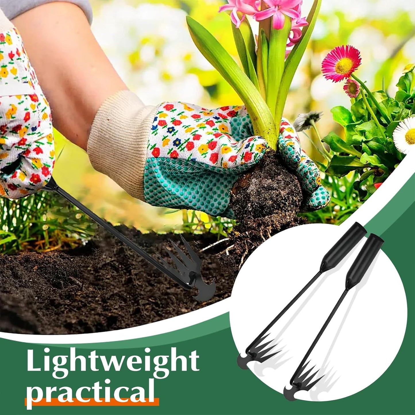 EZ LIVING Weed Puller Tool Garden Weed Pulling Tool– 15.7” Portable Garden Weeder, 4 Teeth Manganese Steel Forged Hand Tool for Uprooting Weeds, Ideal for Gardening (1PCS)