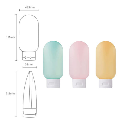 EZ LIVING Travel Toiletry Bottles Kit - 3Pcs 60Ml Leak Proof Refillable Silicone Squeeze Containers for Toiletries - Multicolor