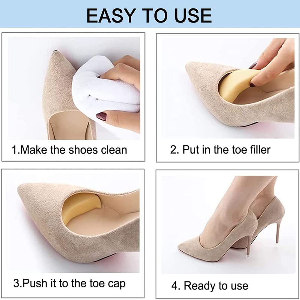 EZ LIVING 4 Pair/8 PCS Soft Shoe Fillers for Women Adjustable Tightener Pads Reusable Insoles for Loose Shoes(Black and Beige)