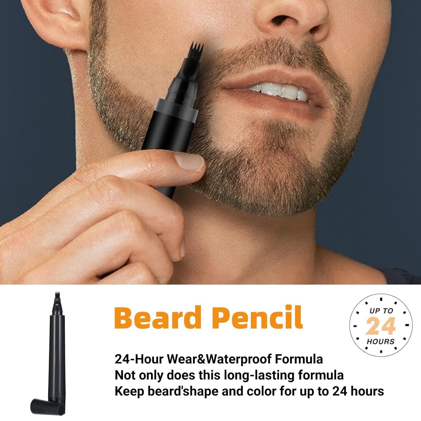 EZ LIVING Water Proof Beard Color Pencil For Men, Long Lasting Coverage, Male Mustache Repair Shape, Beard, Moustache & Eyebrows, Micro-Fork Tip For Seamless Application (Pack of 1) - Black