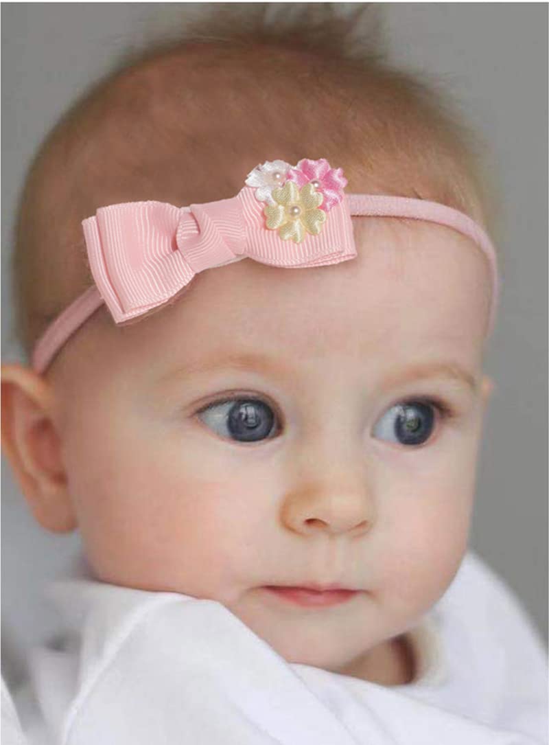 EZ LIVING 4pcs Flower Headbands Elastic Floral Hair Band, Bows Wrap Headband for Baby Girls, Infants and Newborns - Multicolor