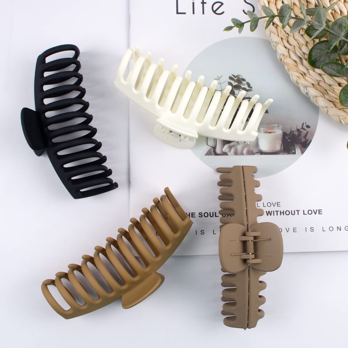 EZ LIVING 4-Pack Extra Large Claw Clips, Strong Hold Hair Accessories for Thick Hair - Matte Finish Hair Clamps in Neutral Colors - Fashionable Hair Clips for Women & Girls"