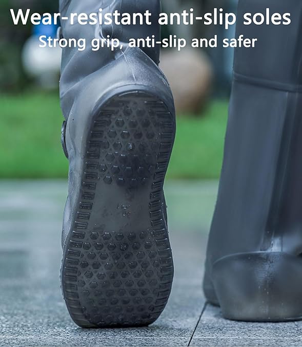 EZ LIVING 13 inch Tall Silicone Shoe Cover Waterproof, Double-Breasted Waterproof Layer Shoes Cover for Rainy Season, Anti Slip and Wear-Resistant, Reusable Non-Slip Shoe Rain Cover