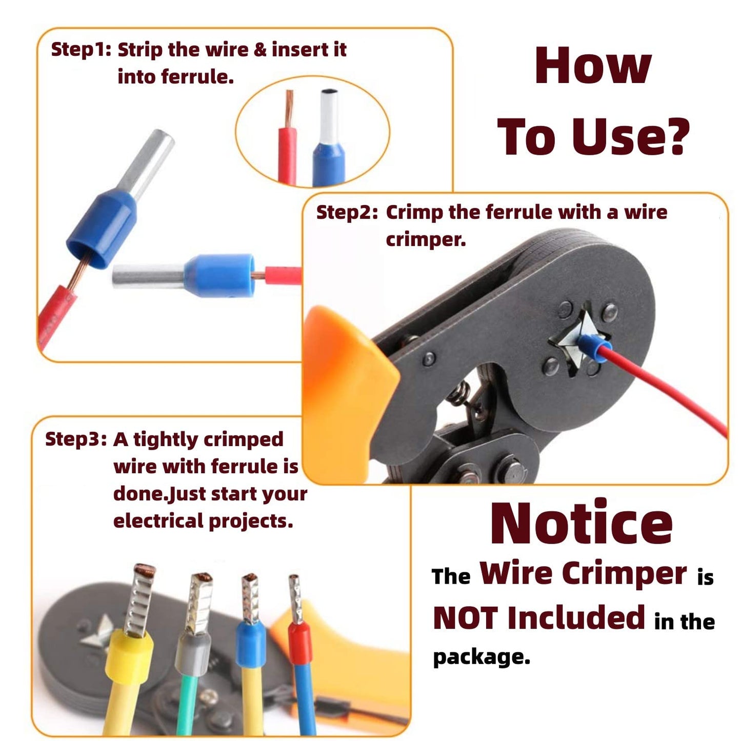 EZ LIVING 1250Pieces Wire Ferrules kit, Wire Terminal Ferrules Crimp Connector, Insulated Cord Pin End Terminal Great Assortment Ferrules Kit with Portable Box