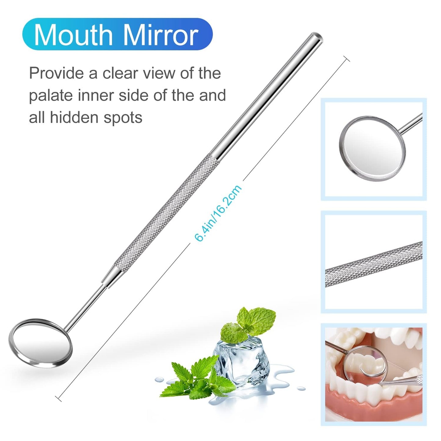 EZ LIVING 3 Pieces Dental Pick Tools Kit Teeth Cleaning Calculus Remover Tool for Dentist Personal Using Pets Oral Care Set with Dental Mirror Dental Tartar Scraper Dental Probe and Storage Box