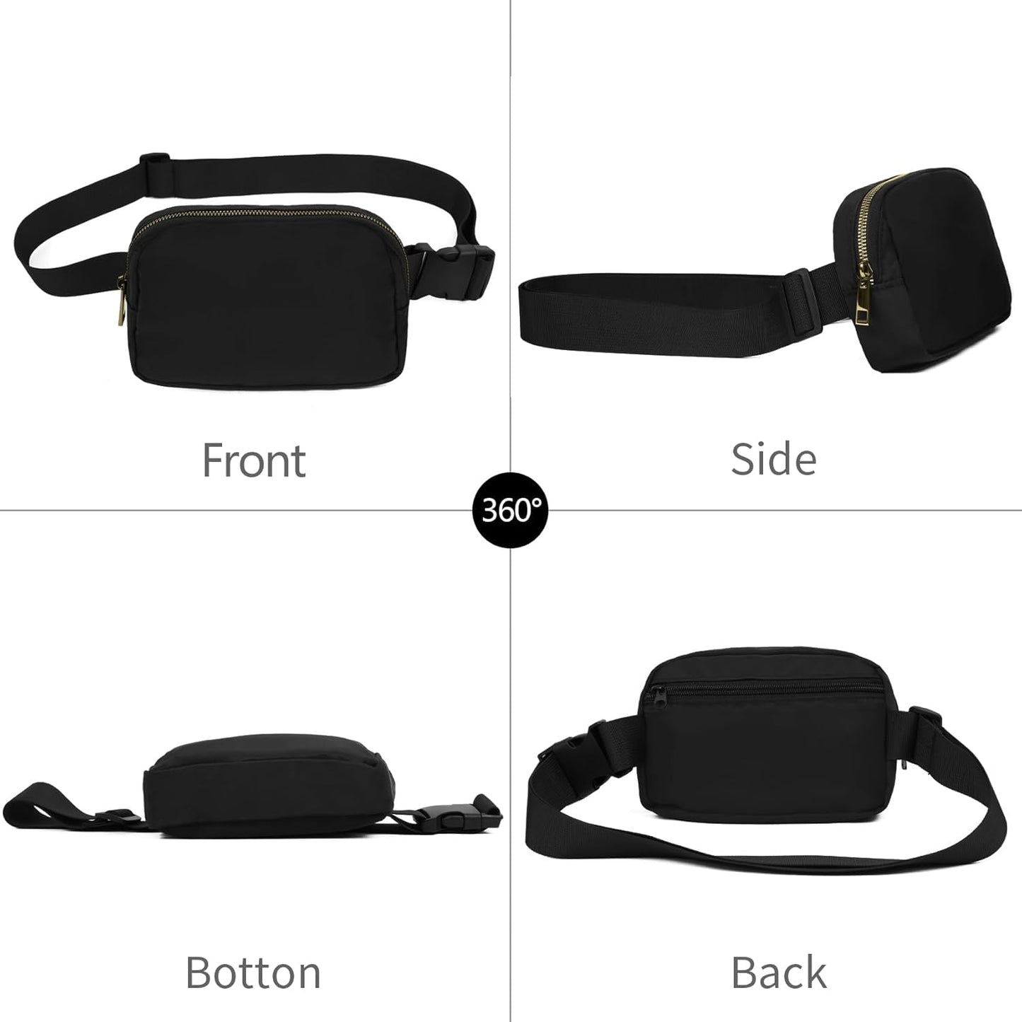 EZ LIVING Waist Belt Bag Fashion Fanny Women and Men Gift Waist Pack with Adjustable Strap for Travel Running Hiking Walking Black