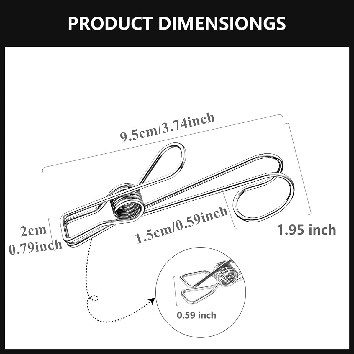 EZ LIVING 10 Pcs 304 Stainless Steel Metal Long Tail Clip With Hooks Clothes Pins Hanging Universal Clips For Kitchen Bathroom Office