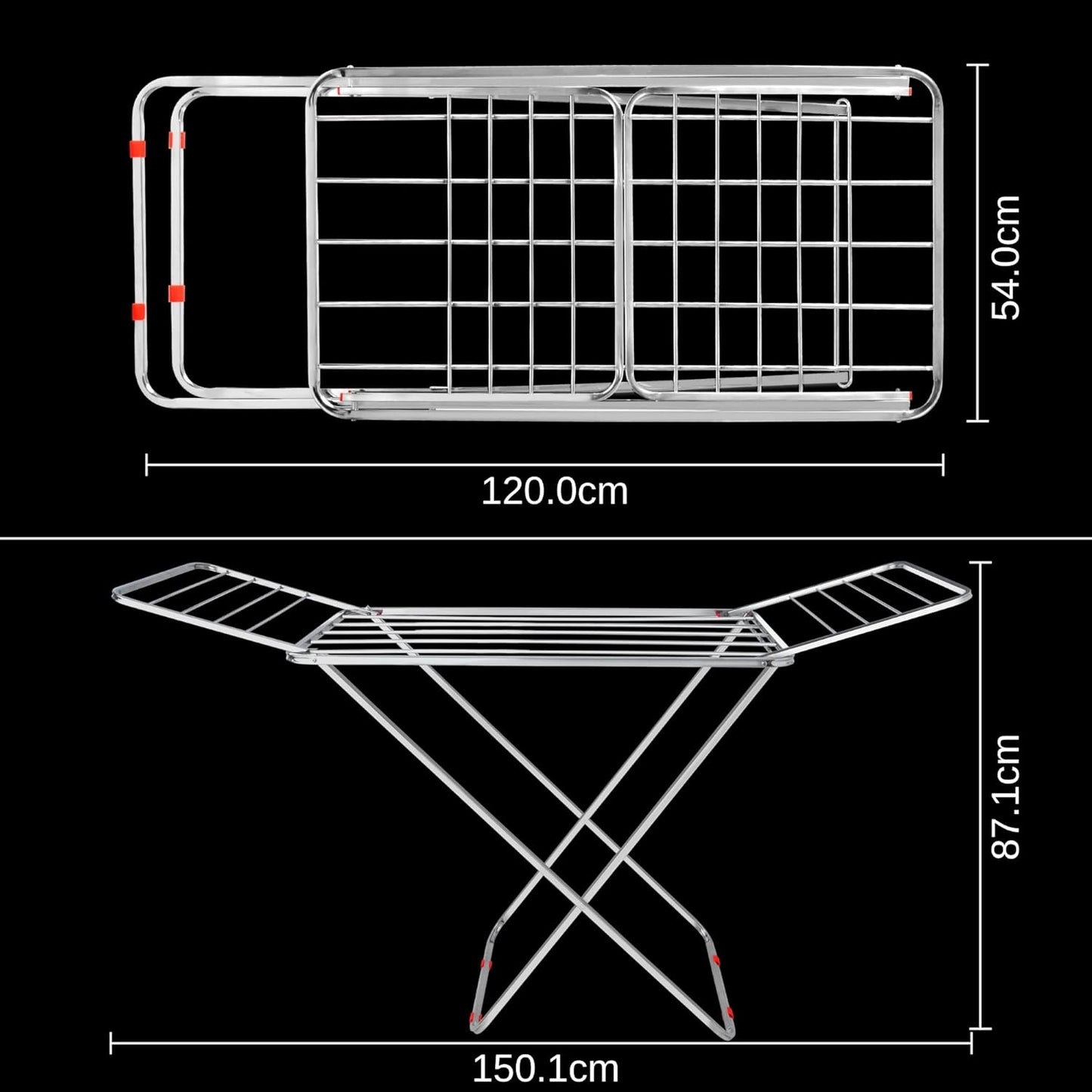 EZ LIVING Stainless Steel Foldable Cloth Dryer Stand Double Rack Cloth Stands for Drying Clothes Steel (Cross), 150x54x87 cm