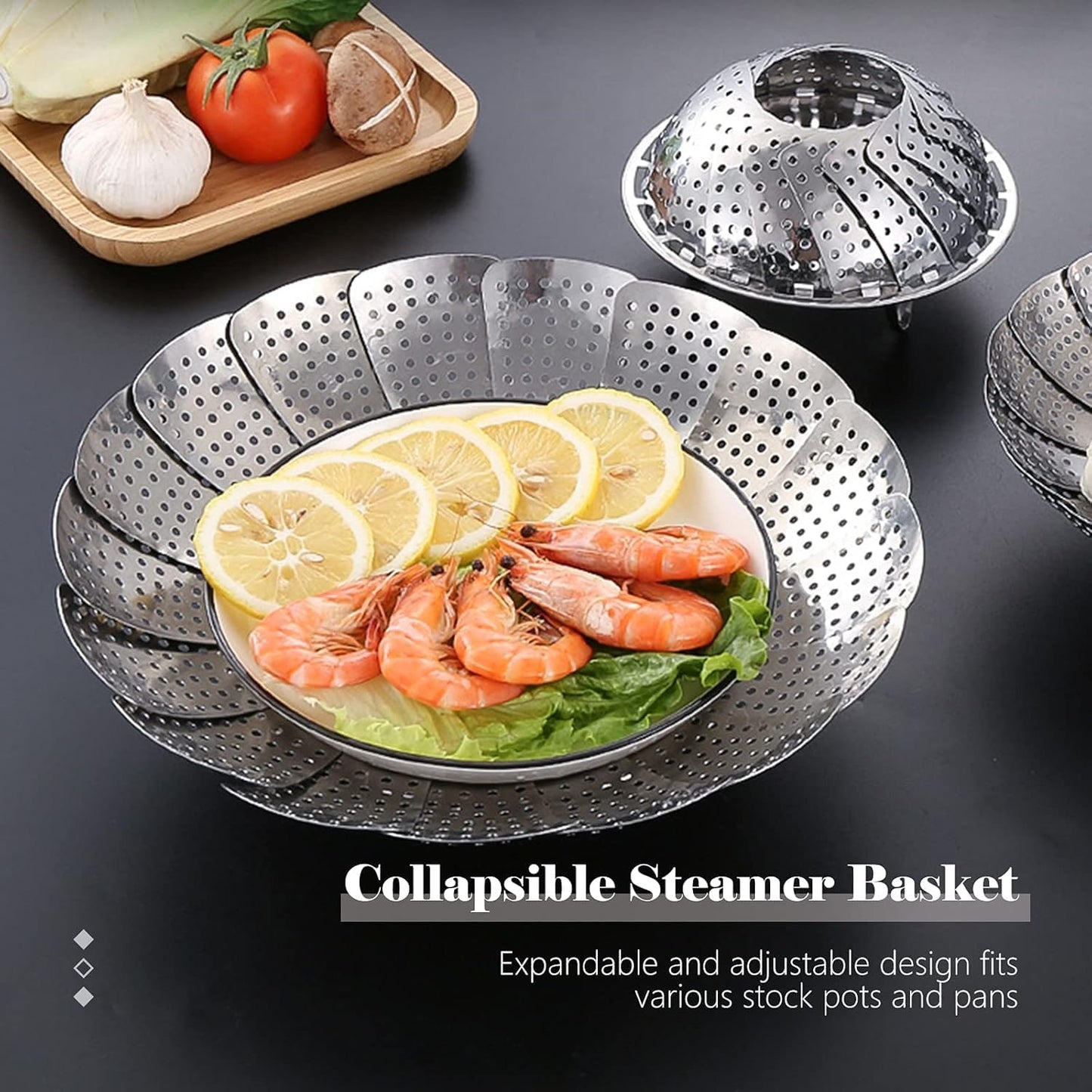 EZ LIVING Vegetable Steamer Basket | vegetable steamer basket stainless steel- Veggie Steamer Basket |Folding Expandable Steamers- veg steamerbasket