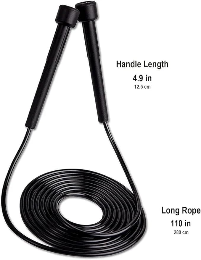 EZ LIVING Premium Freestyle Jump Rope | Adjustable 110-Inch Black Skipping Rope with Ergonomic Handles for Comfortable Grip | Professional-Grade Speed Rope for Fitness and Training