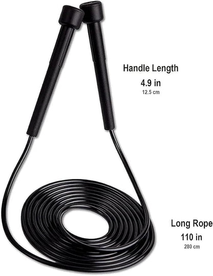 EZ LIVING Premium Freestyle Jump Rope | Adjustable 110-Inch Black Skipping Rope with Ergonomic Handles for Comfortable Grip | Professional-Grade Speed Rope for Fitness and Training