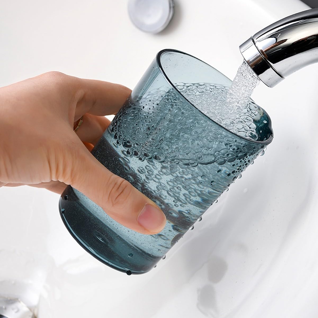 EZ LIVING Toothbrush Holder Cup Glass (Set of 2 Pcs) Plastic Stand for Toothpaste, Comb, Brush, Cream, Lotion Kids Bathroom Cup Waterproof, Transparent Red & Blue