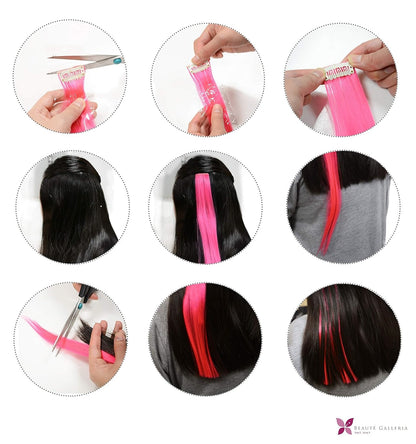 EZ LIVING 4pcs black hair extension for hair streak for women and girls Stunning Straight One Color Hair Streak Hair Extensions for Instant Glamour