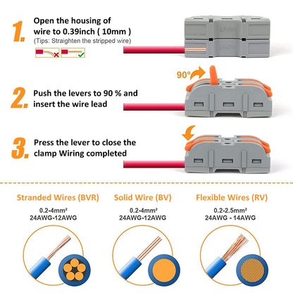 EZ LIVING Wire Connector, 60Pcs Universal Connection Terminals, Circuit Inline Splices Electric Connectors, SPL-1 Clamp with Actuation Lever, 4 mm² Conductor Clamp, Quick & Freely Assemble