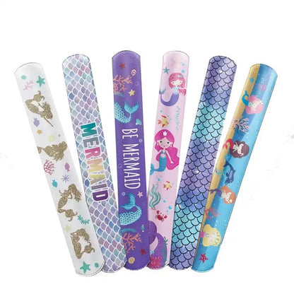 EZ LIVING 12pcs random pattern slap bracelets for children for kids party return gift Enchanting Mermaid Theme Ideas for Kids' Birthday Party Return Gifts Mermaid Slap Bracelet Bands Add Magic to Your Child's Birthday Party