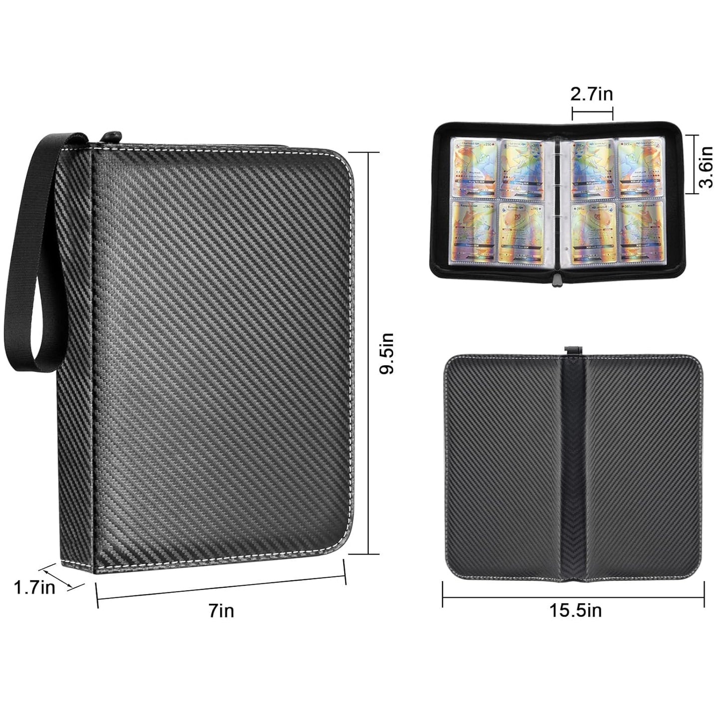 EZ LIVING 4 Pocket Card Binder Premium Zipper Bag Trading Card Binder 400 Double Sided Pocket PU Card Collection Binder Collector Card Album Card Folder for MTG, TCG, Sports Cards, Game Cards (Black)