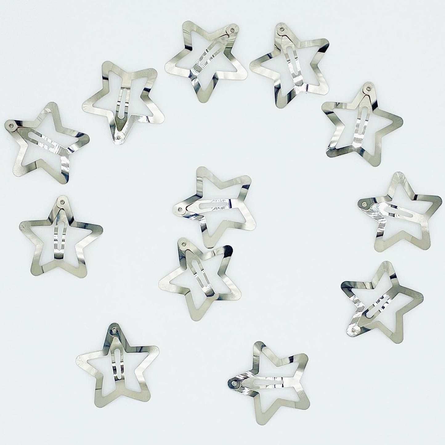 EZ LIVING 12 PCS 1.61" Star Hair Clips Snap Hair Barrettes Non Slip Star Hair Accessories for Girls Women 2000s Y2K Silver Metal Hair Clips