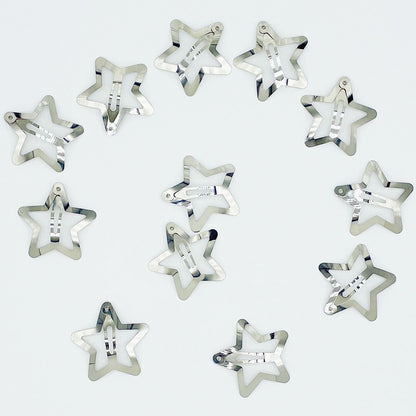 EZ LIVING 12 PCS 1.61" Star Hair Clips Snap Hair Barrettes Non Slip Star Hair Accessories for Girls Women 2000s Y2K Silver Metal Hair Clips