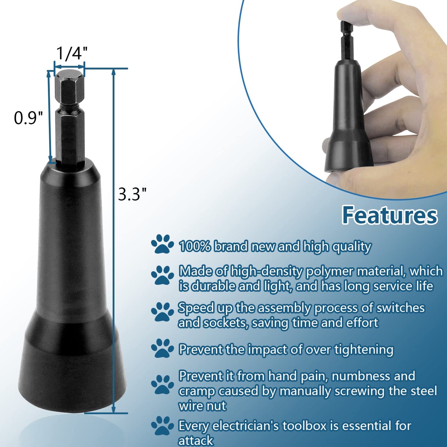 EZ LIVING Wire Twisting Spinner,Spin-Twist Wire Connector Socket,Wire twist tool with 1/4" Chuck(Black)