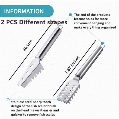 EZ LIVING 2PCS Fish Scale Remover Scraper Cleaning Tools Skin Remover Stainless Steel Sawtooth Brush Machine for Kitchen Scaler Cutting Knife
