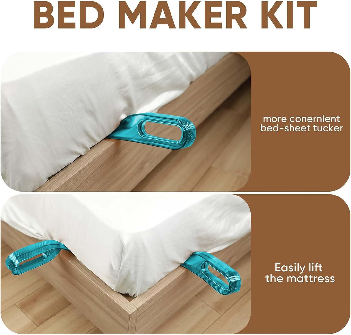 EZ LIVING 2 in 1 Mattress Lifter Stand & New Bed sheet Tucker Tool (Pack of 2) Durable and Efficient/Ergonomic Handle/Relieves Back Pain/Easy Bed Making Tool Can Tuck Sheets/Holds Mattress Wedge Elevator