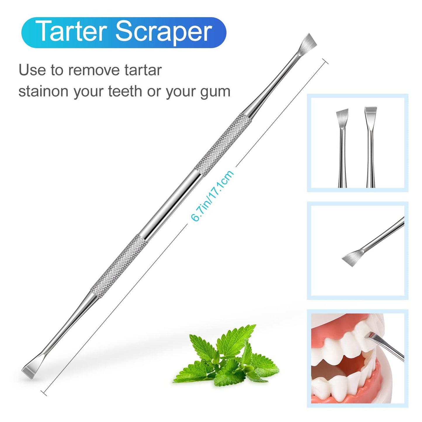 EZ LIVING 3 Pieces Dental Pick Tools Kit Teeth Cleaning Calculus Remover Tool for Dentist Personal Using Pets Oral Care Set with Dental Mirror Dental Tartar Scraper Dental Probe and Storage Box